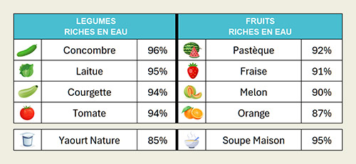Des fruits et des Légumes riches en Eau